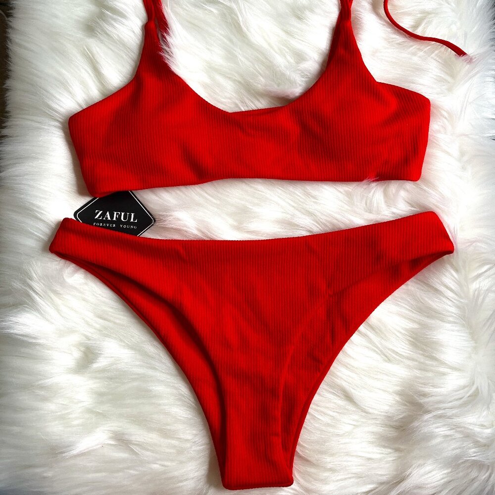Zaful Ribbed Scoop Bikini Swimsuit Tags Attached Never Worn Medium